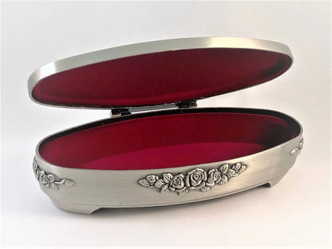 Oval Pewter Jewelry Box with Claddagh Emblem