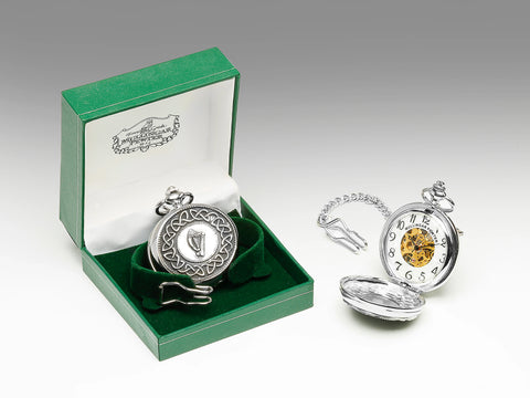 Pewter Pocket Watch with Harp Motif