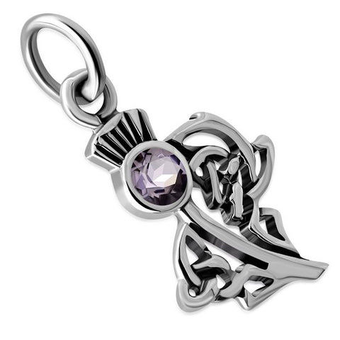 Celtic Thistle with Genuine Amethyst Sterling Silver Pendant