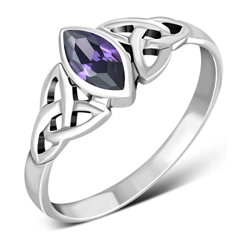 Amethyst Gemstone Trinity Knot Sterling Silver Ring