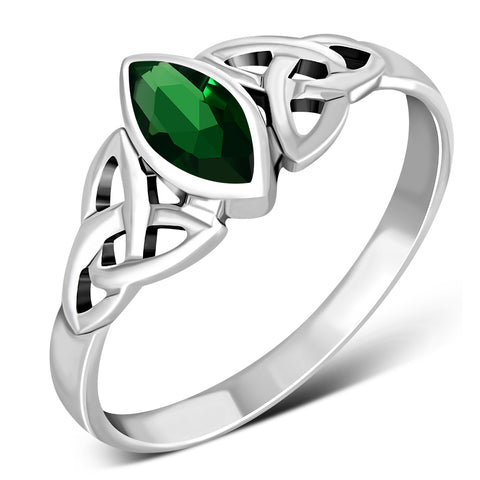 Emerald CZ Trinity Knot Sterling Silver Ring