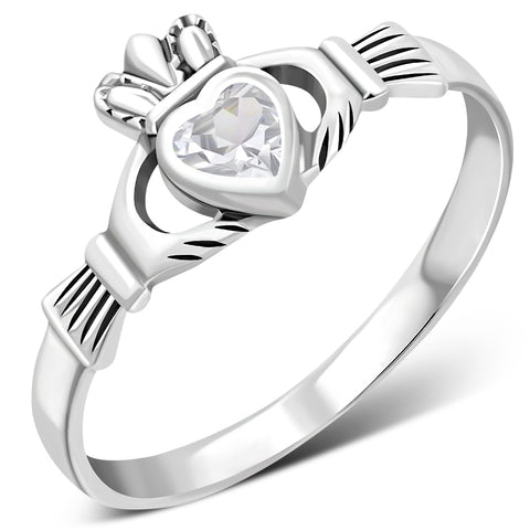 Claddagh with Clear CZ Sterling Silver Ring