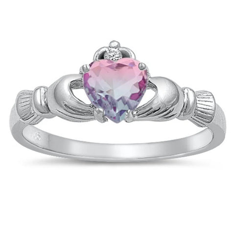 Cotton Candy CZ Sterling Silver Claddagh Ring
