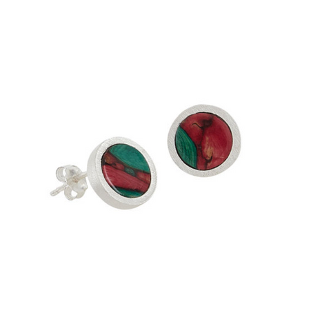 Round Heather & Satin Sterling Silver Stud Earrings