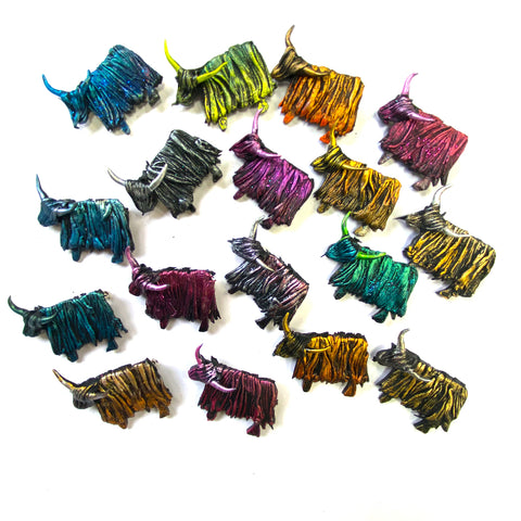 Hand Painted Shaggy Cow Brooches