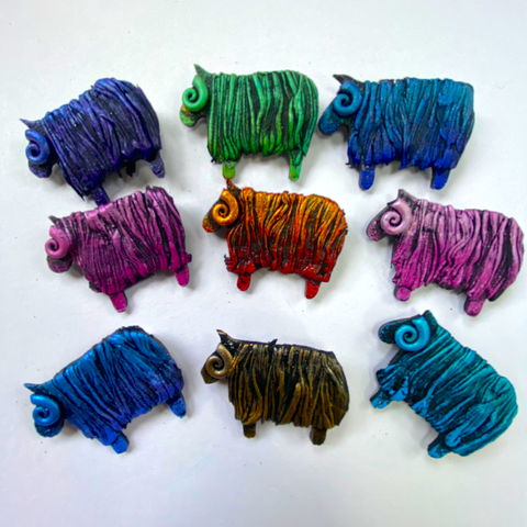 Hand Painted Shaggy Sheep Brooches
