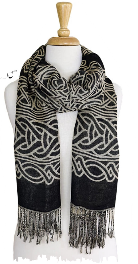 Celtic Square Knot Scarf in Black/Tan