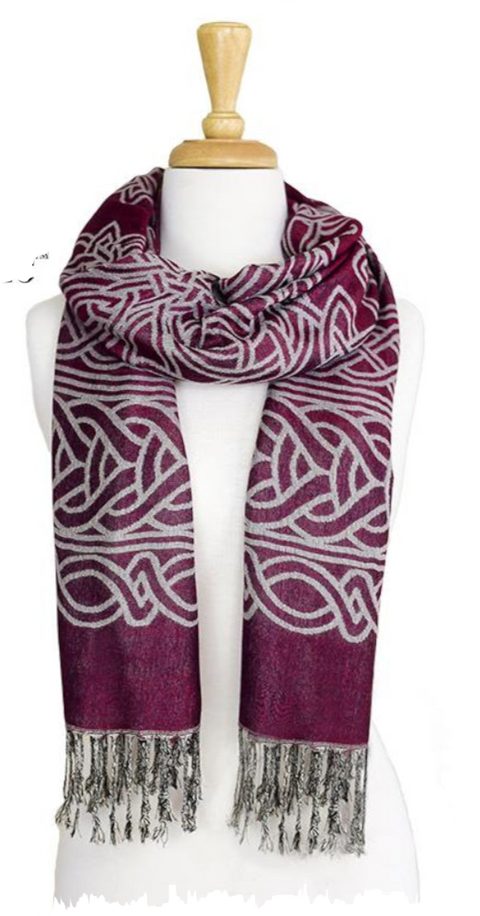 Celtic Square Knot Scarf in Burgundy/Light Gray