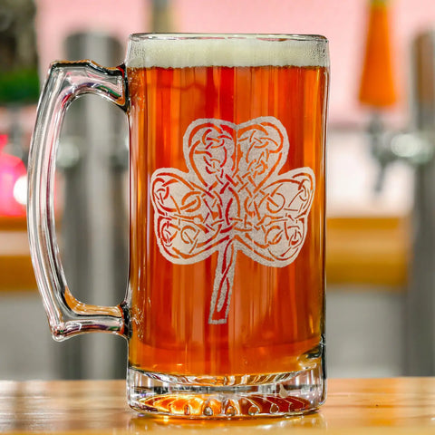 Celtic Shamrock Engraved Beer Tankard