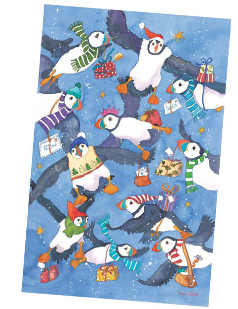 Emma Ball® Christmas Puffins Tea Towel