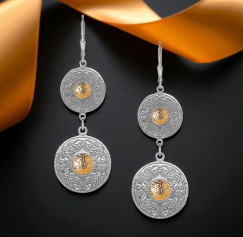 Celtic Warrior Double Disc Earrings with 18K Gold Bead