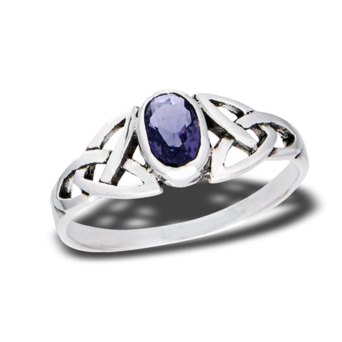 Celtic Knots with Synthetic Amethyst Sterling Silver Ring
