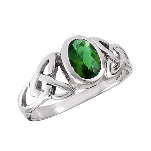 Celtic Knots with Synthetic Emerald Sterling Silver Ring