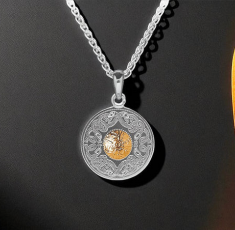 Celtic Warrior Small Disc Pendant with 18K Gold Bead