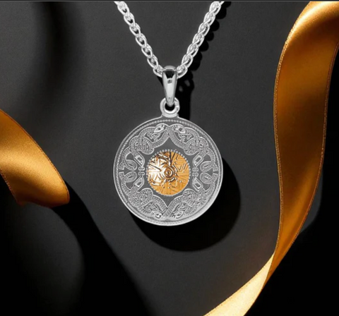 Celtic Warrior Medium Disc Pendant with 18K Gold Bead