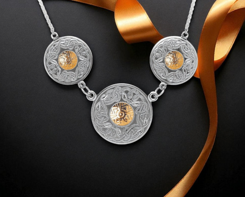 Celtic Warrior Triple Disc Pendant with 18K Gold Bead
