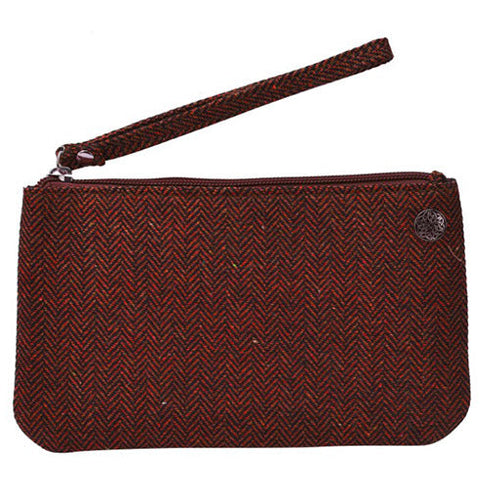 Red Herringbone Tweed Wristlet