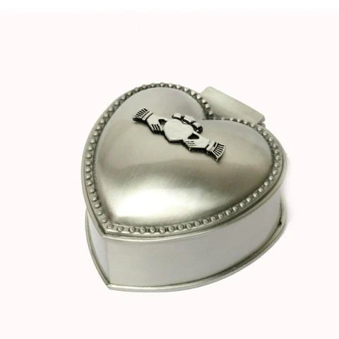 Heart-Shaped Pewter Jewelry Box with Claddagh Emblem