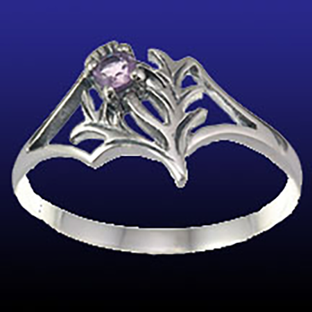 Small Thistle with Amethyst Gemstone Sterling Silver Ring