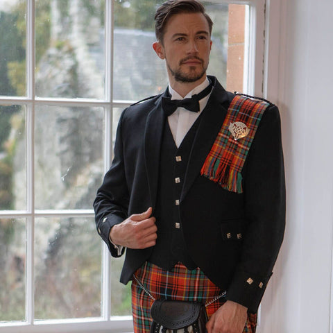 Lochcarron of Scotland Black Barathea Argyll Waistcoat